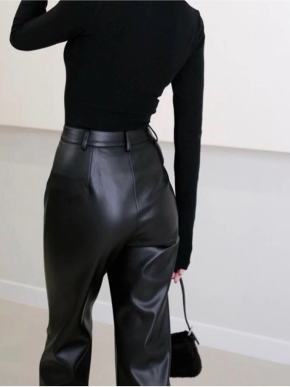 Commense Black Wide-Leg Faux Leather Pants - Picture 2 of 4